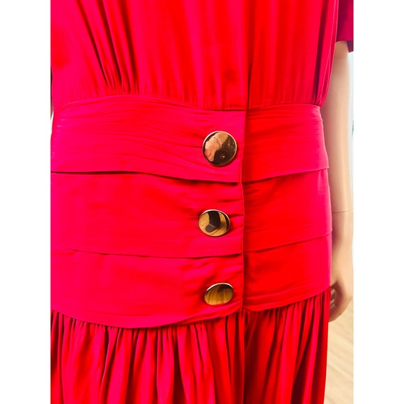 Vintage 80s David Benjamin Collection Red Maxi Dress Short Sleeves Fit M/L - Picture 12 of 12